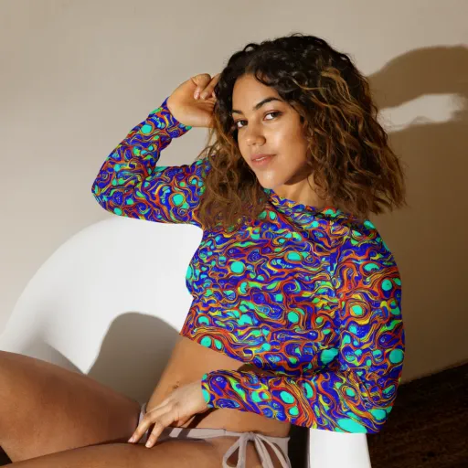 Aqua Flame on a Long Sleeve Crop Top