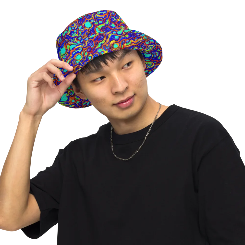 Aqua Flame on Reversible Bucket Hat — Front Inside
