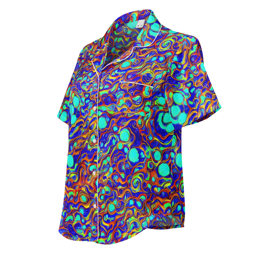 Aqua Flame on Women's Short Sleeve Pajama Top — Left Front
