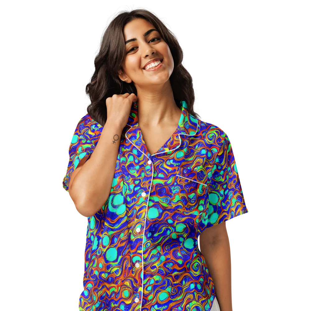 Aqua Flame on Women's Short Sleeve Pajama Top — Front