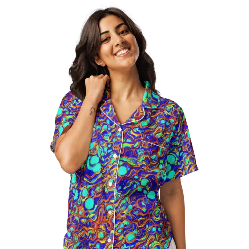 Aqua Flame on a Women's Short Sleeve Pajama Top