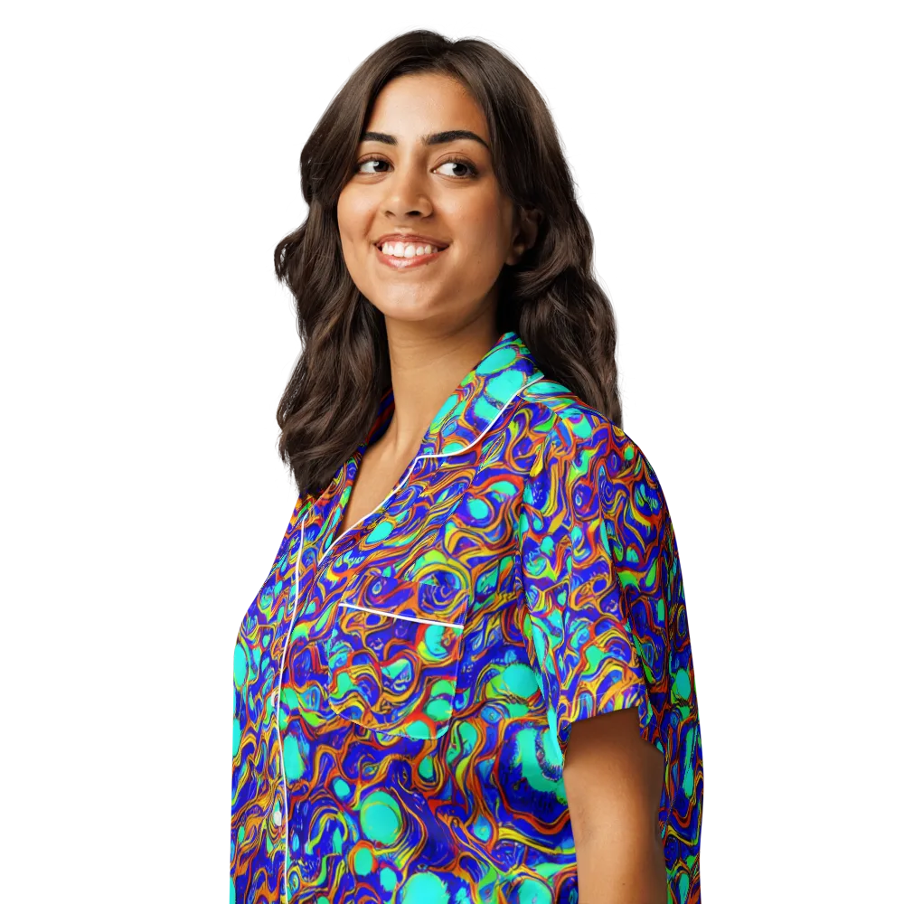 Aqua Flame on Women's Short Sleeve Pajama Top — Left Front
