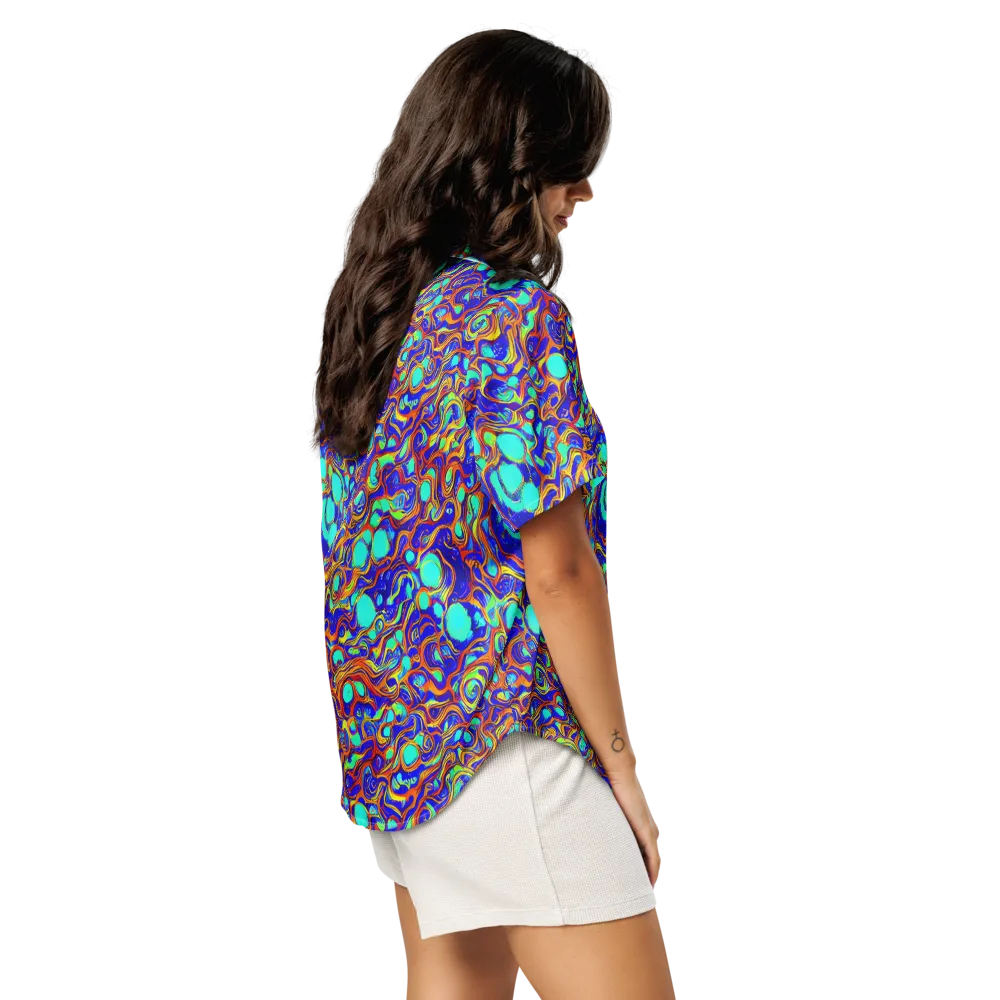 Aqua Flame on Women's Short Sleeve Pajama Top — Right Back