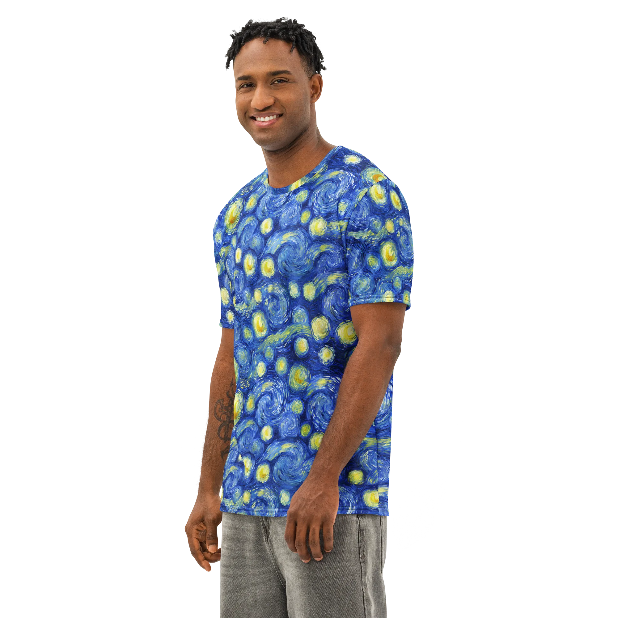 Cobalt Stardrift on Men's Cotton Crew Neck T-Shirt — Left Front