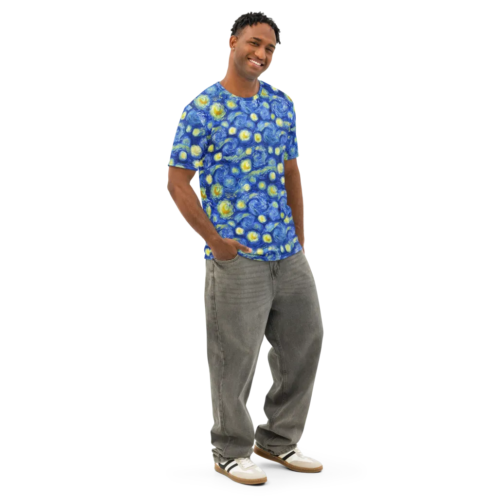 Cobalt Stardrift on Men's Cotton Crew Neck T-Shirt — Right Front