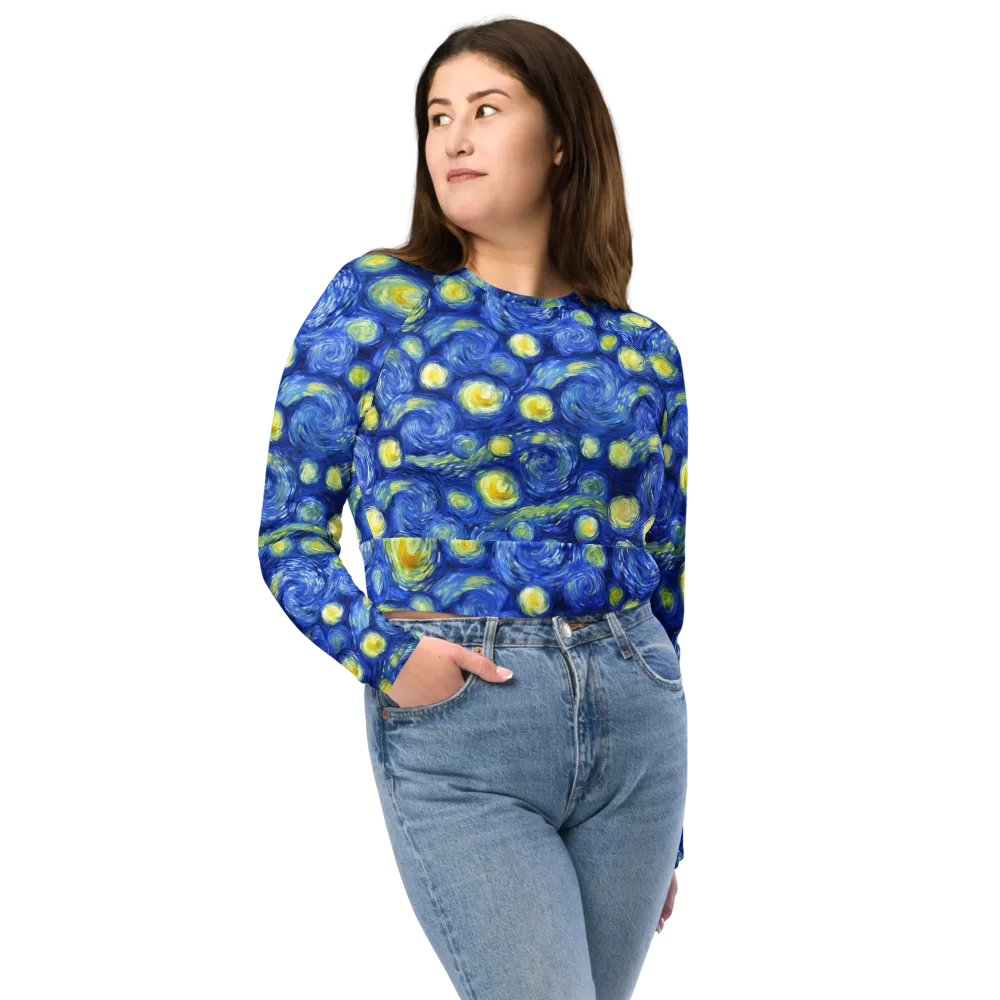 Cobalt Stardrift on Long Sleeve Crop Top — Front