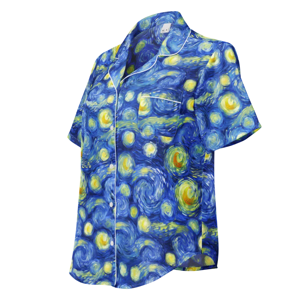 Cobalt Stardrift on Women's Short Sleeve Pajama Top — Left Front