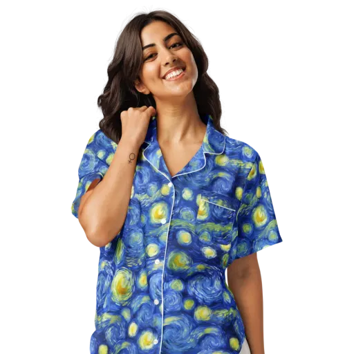 Cobalt Stardrift on a Women's Short Sleeve Pajama Top
