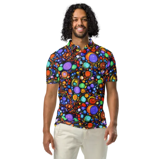 Psychedelic Constellation on a Men's Slim Fit Polo Shirt