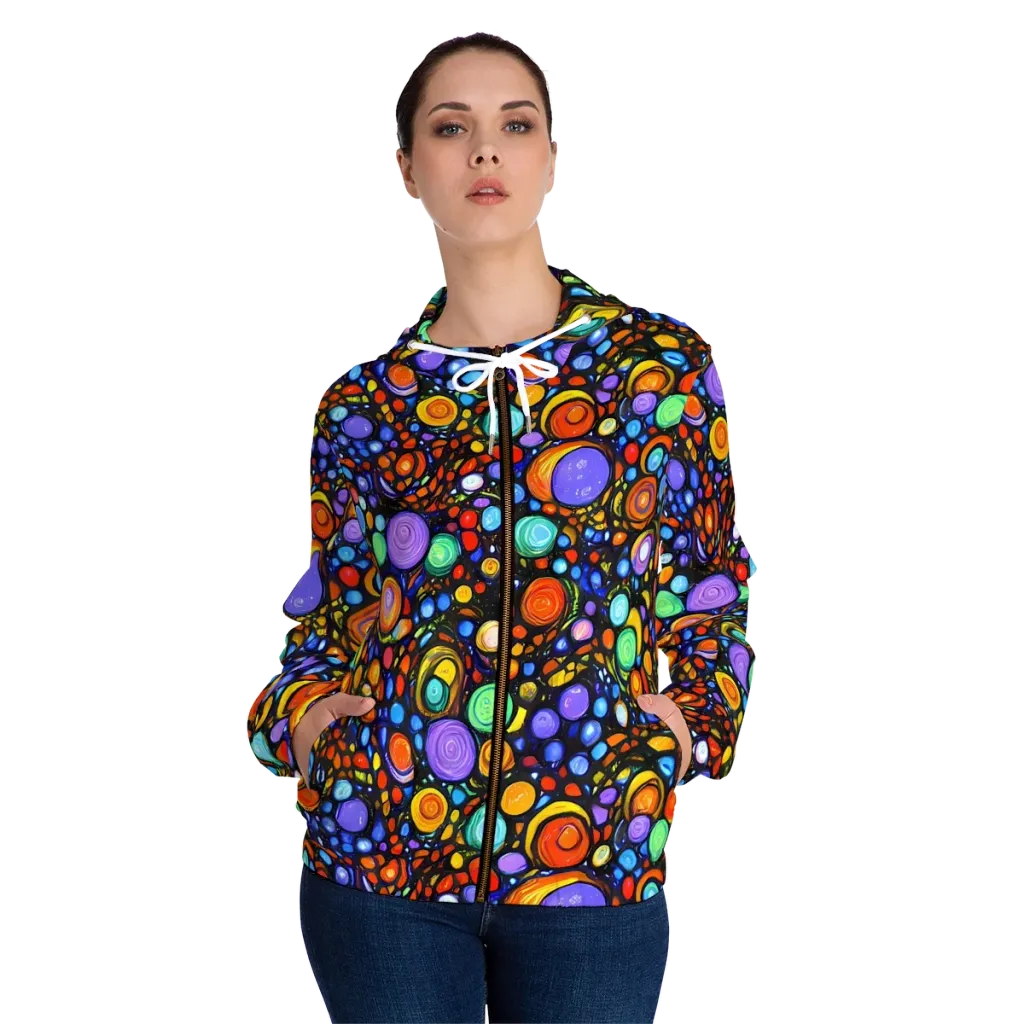 Psychedelic Constellation on Women's Full-Zip Hoodie — Front On Person