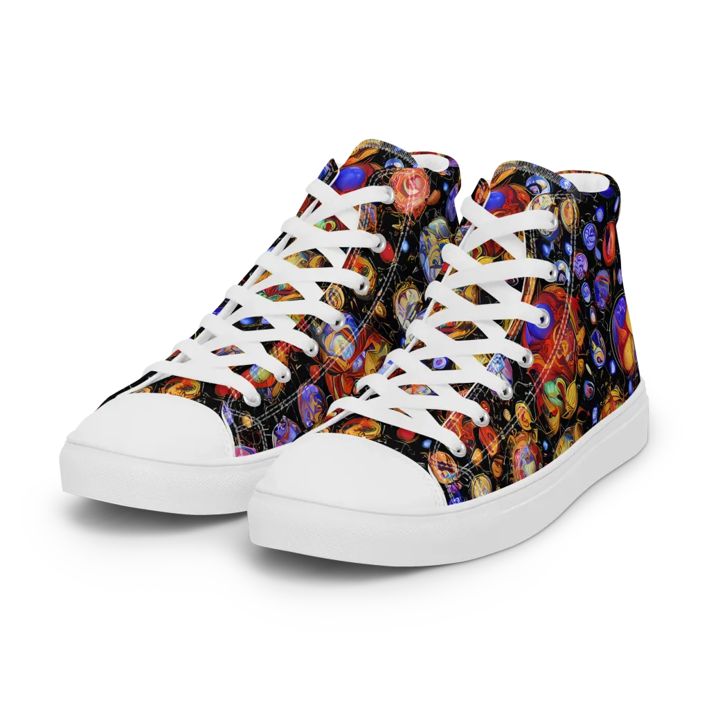 Infinite Orbs on Women's High Top Canvas Shoes — Left Front