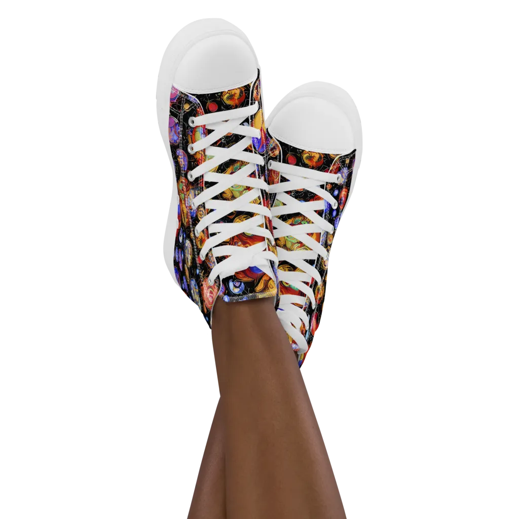 Infinite Orbs on Women's High Top Canvas Shoes — Front