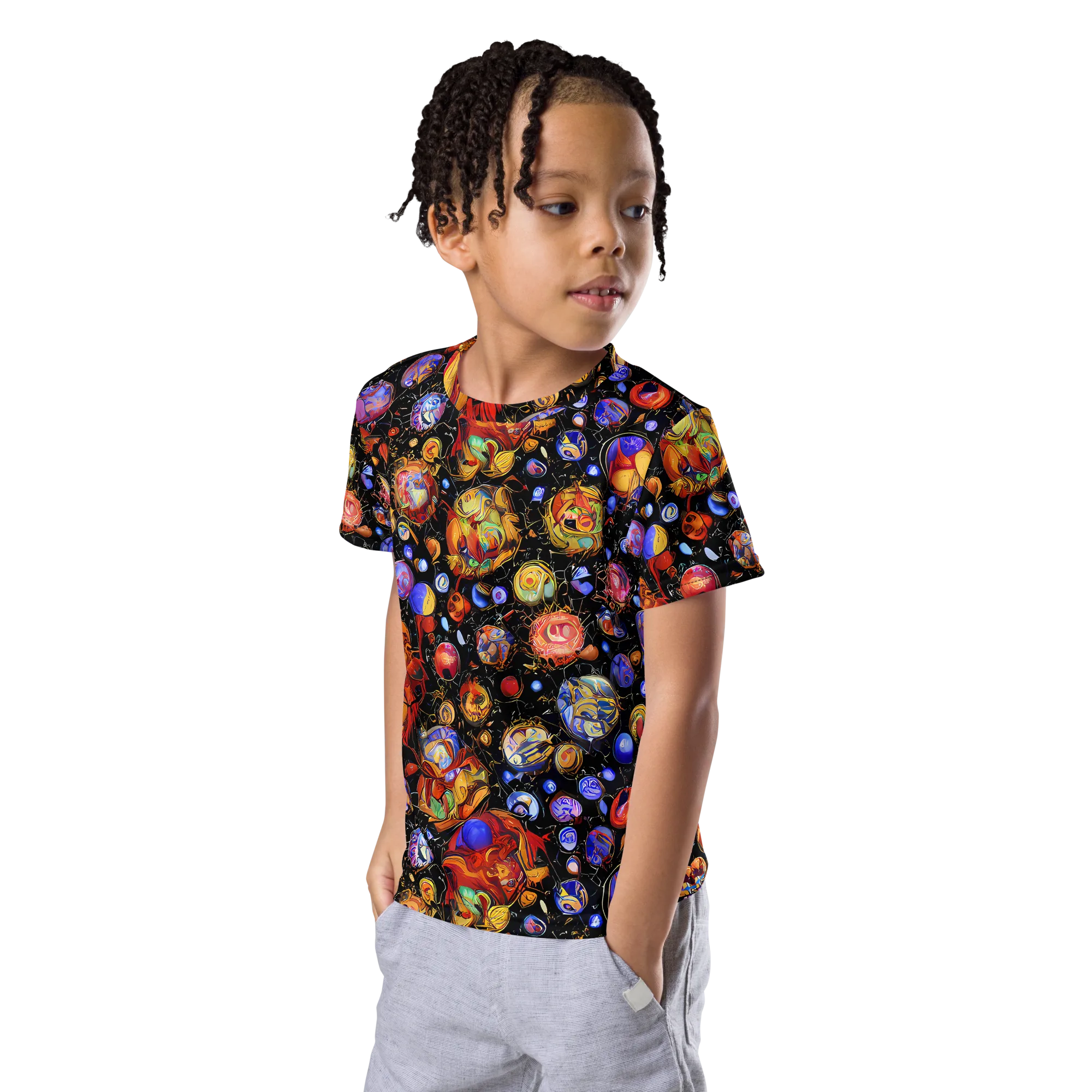 Infinite Orbs on Kids Crew Neck T-Shirt — Left Front