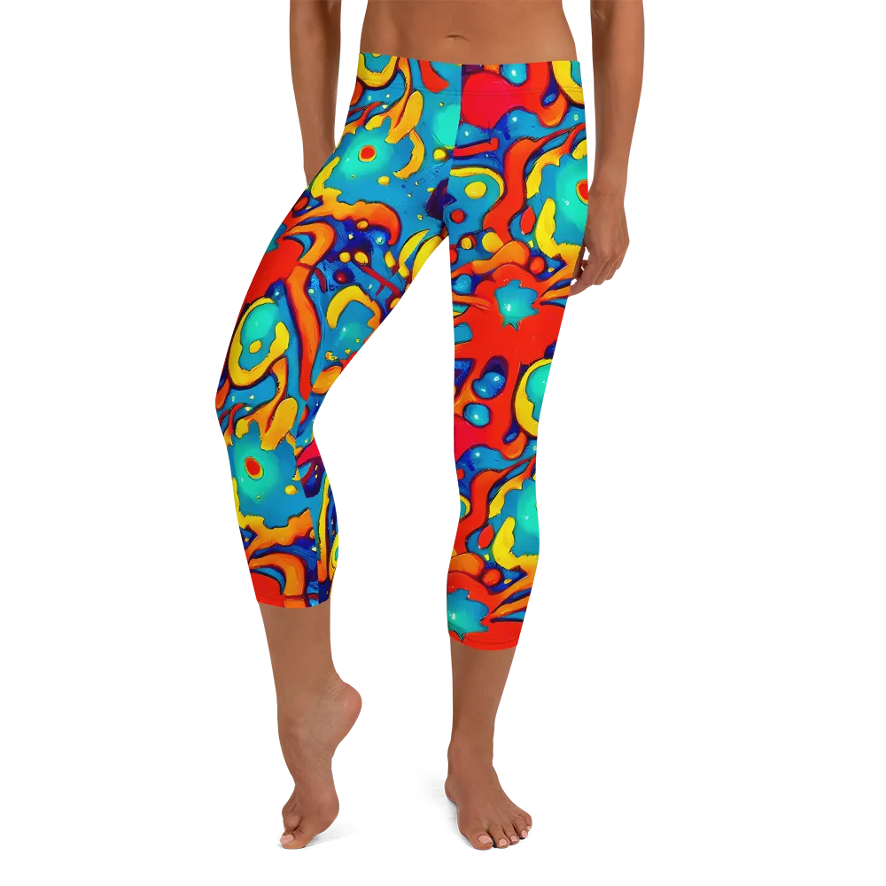 Neon Tidal Burst on Capri Leggings — Front