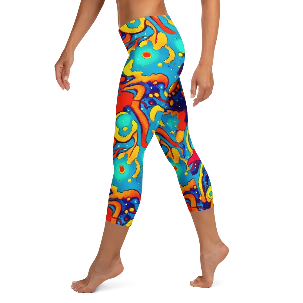 Neon Tidal Burst on Capri Leggings — Left