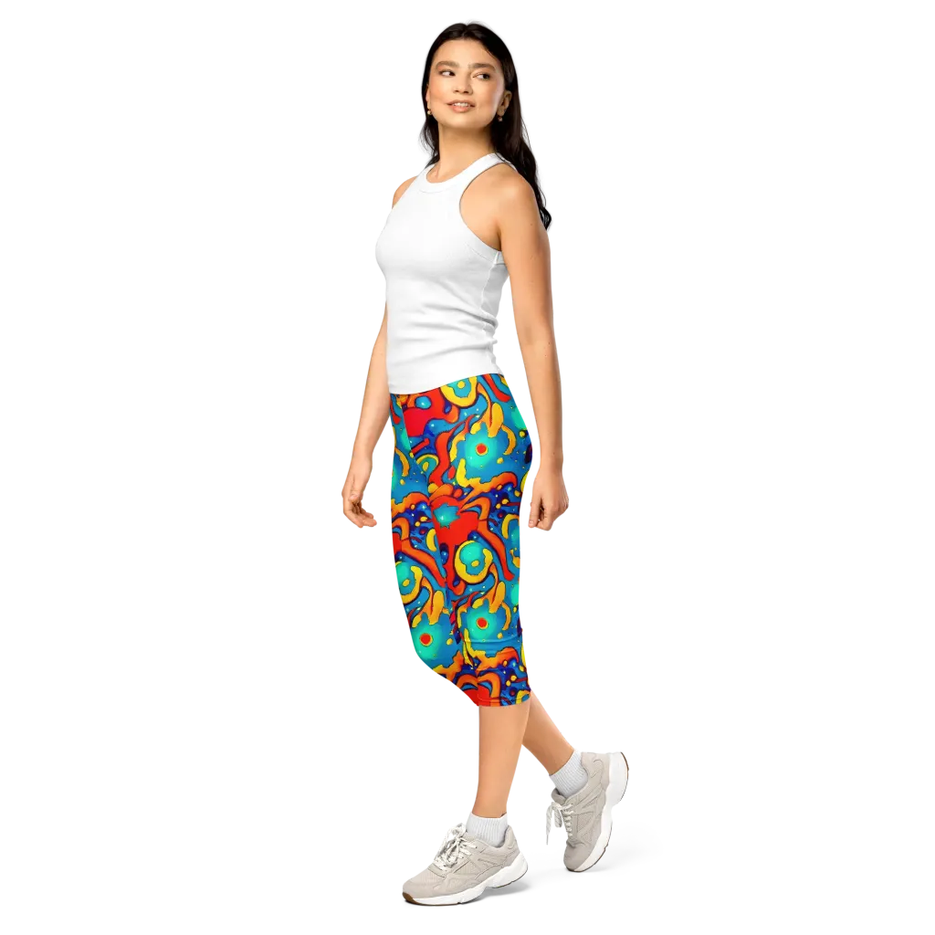 Neon Tidal Burst on Capri Leggings — Left Front