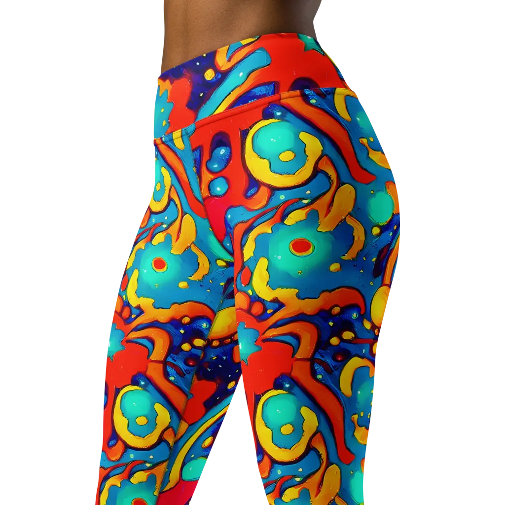Neon Tidal Burst on Yoga Leggings — Left Front