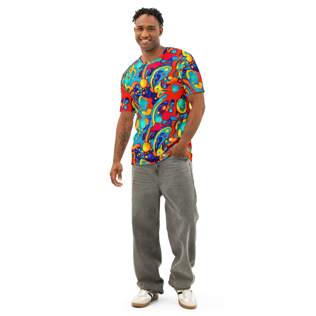Neon Tidal Burst on Men's Cotton Crew Neck T-Shirt — Front