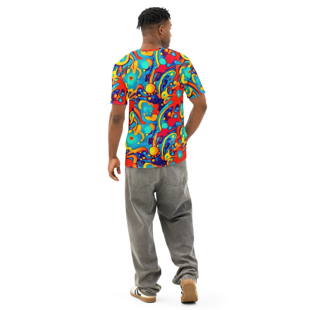 Neon Tidal Burst on Men's Cotton Crew Neck T-Shirt — Back
