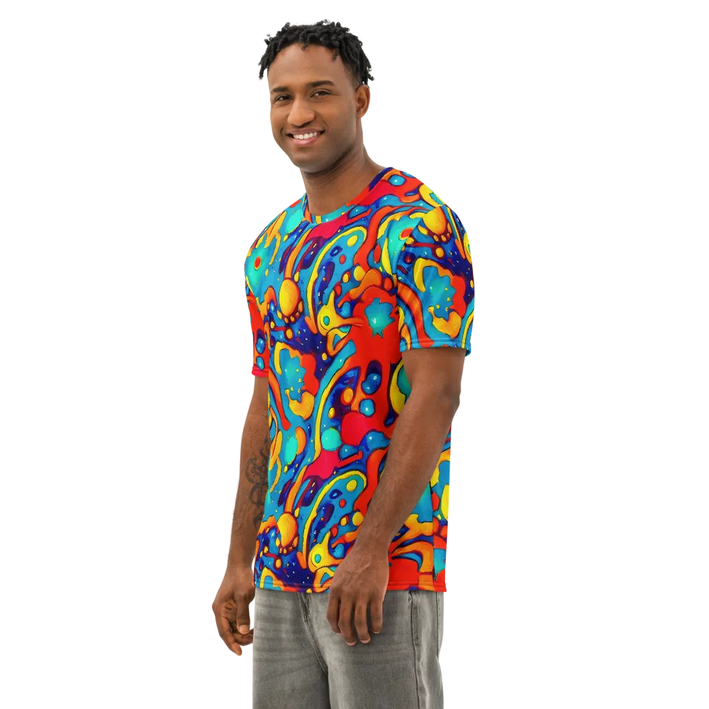 Neon Tidal Burst on Men's Cotton Crew Neck T-Shirt — Left Front