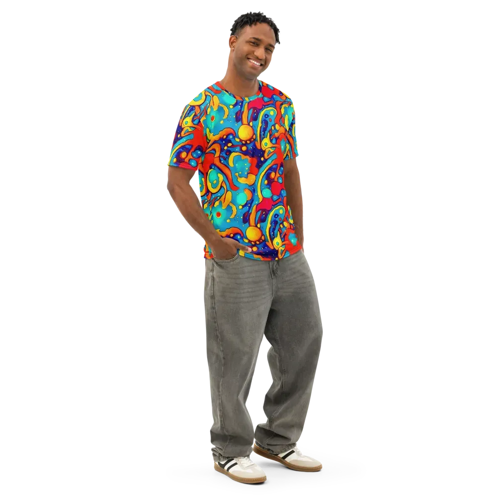 Neon Tidal Burst on Men's Cotton Crew Neck T-Shirt — Right Front