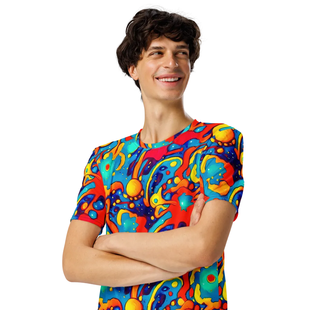 Neon Tidal Burst on Men's Crew Neck T-Shirt — Left Front