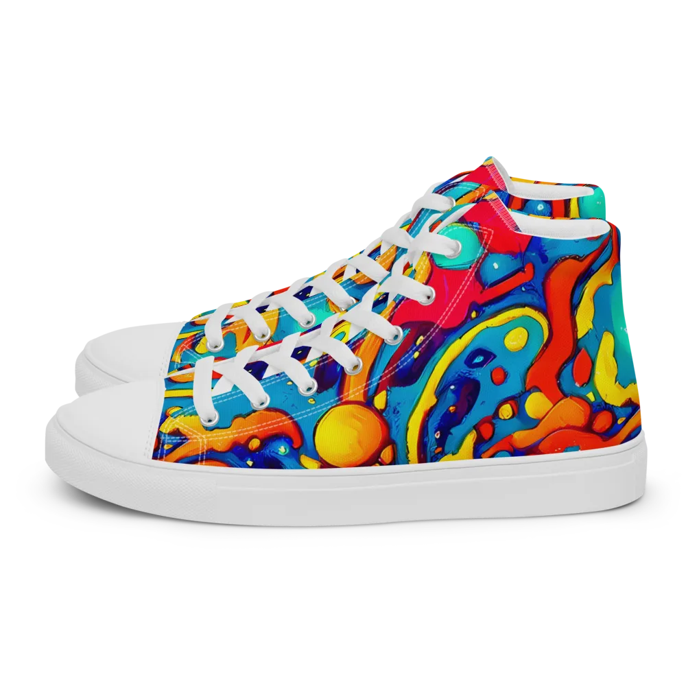 Neon Tidal Burst on Men's High Top Canvas Shoes — Left
