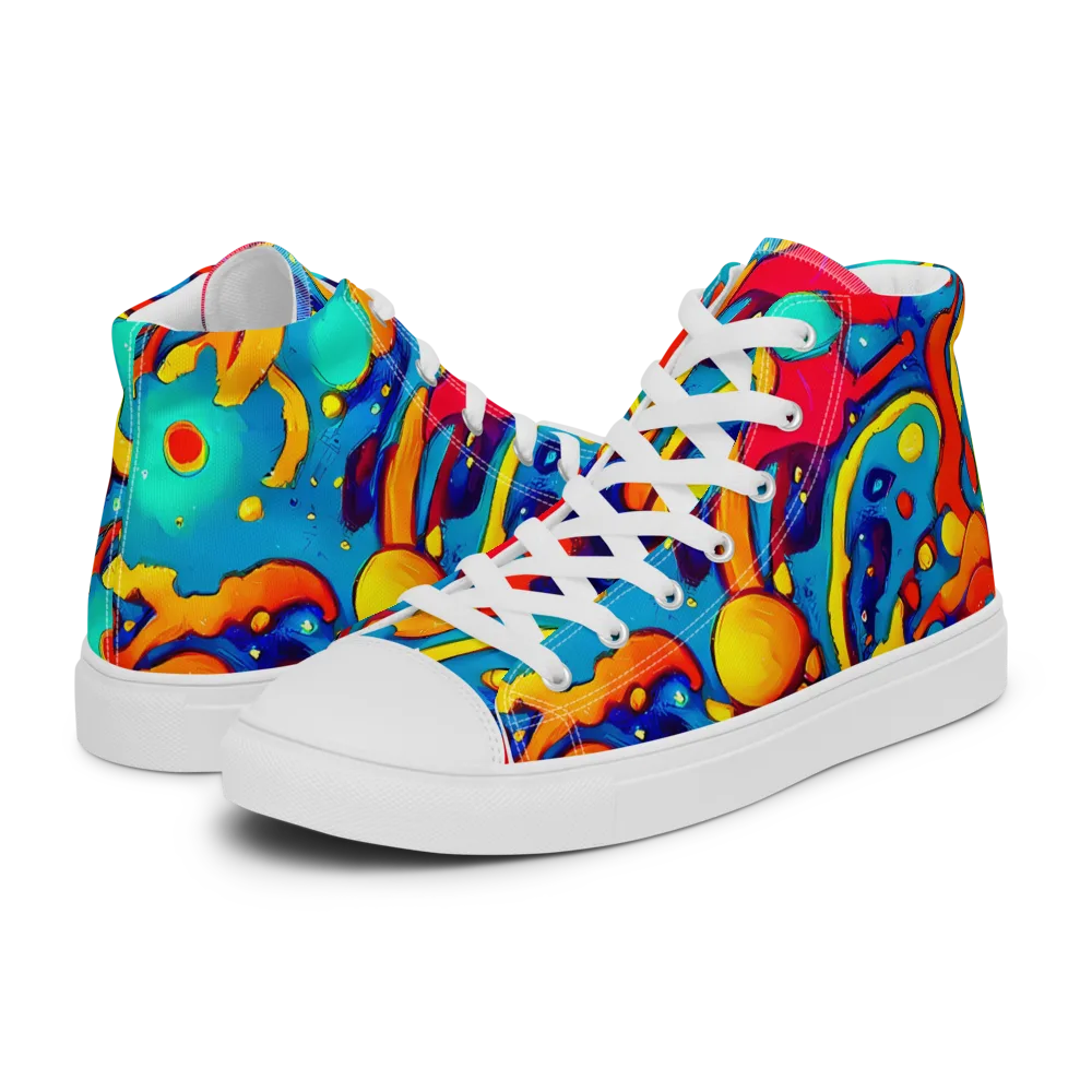 Neon Tidal Burst on Men's High Top Canvas Shoes — Left