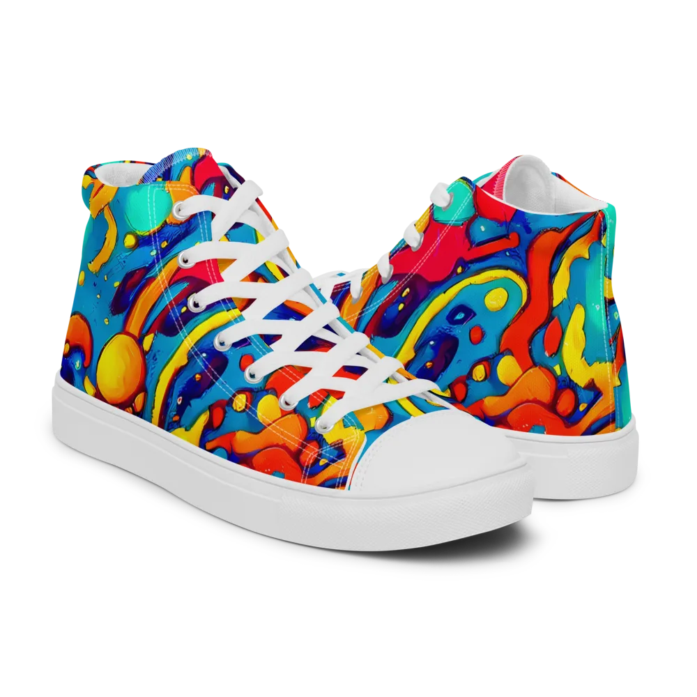 Neon Tidal Burst on Men's High Top Canvas Shoes — Right