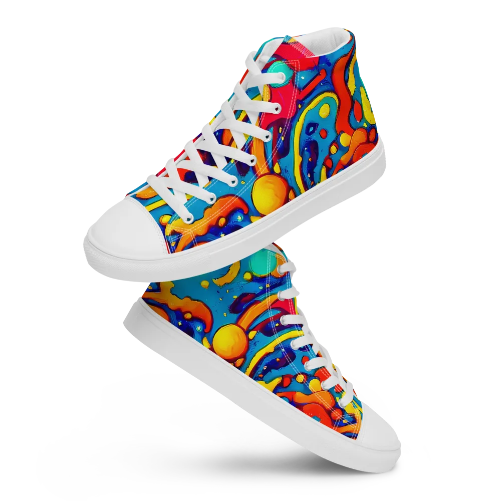 Neon Tidal Burst on Men's High Top Canvas Shoes — Front