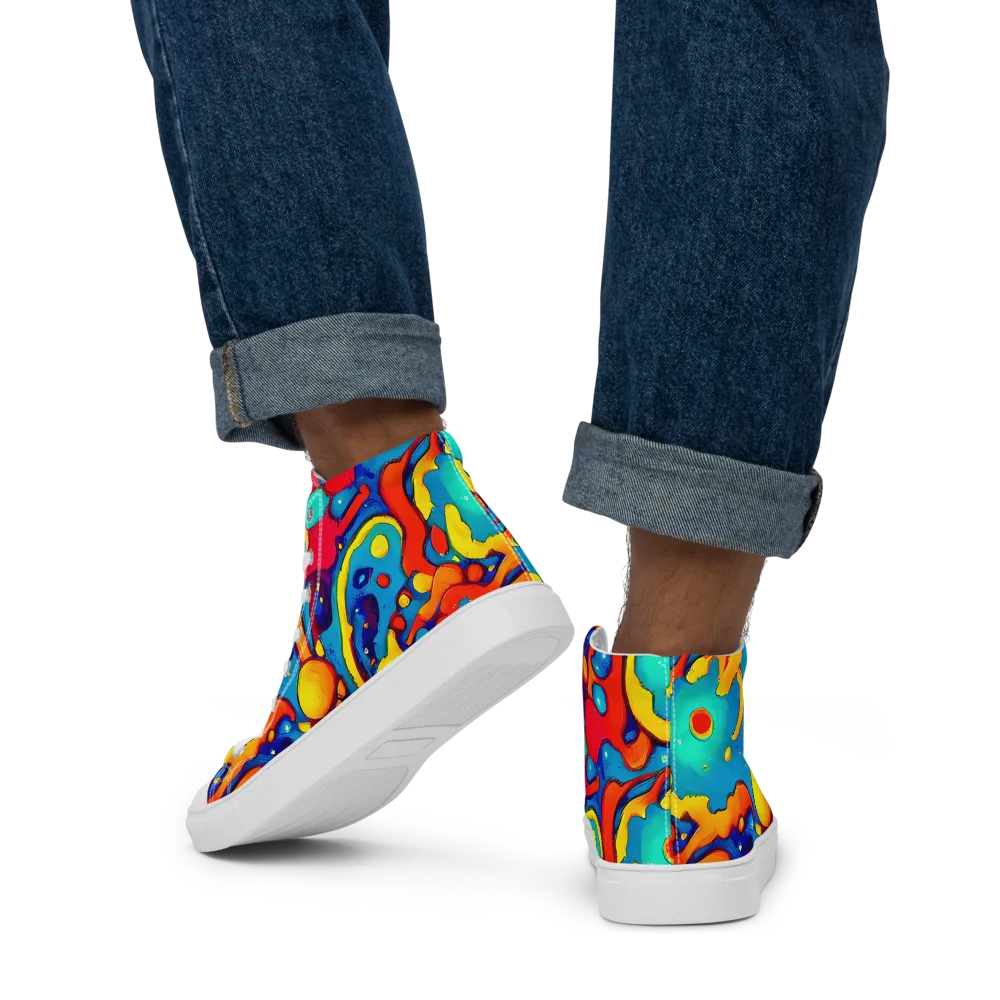 Neon Tidal Burst on Men's High Top Canvas Shoes — Back