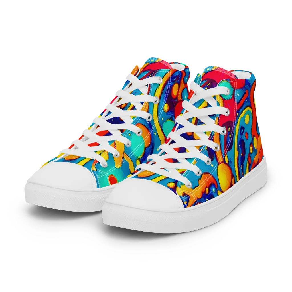 Neon Tidal Burst on Women's High Top Canvas Shoes — Left Front