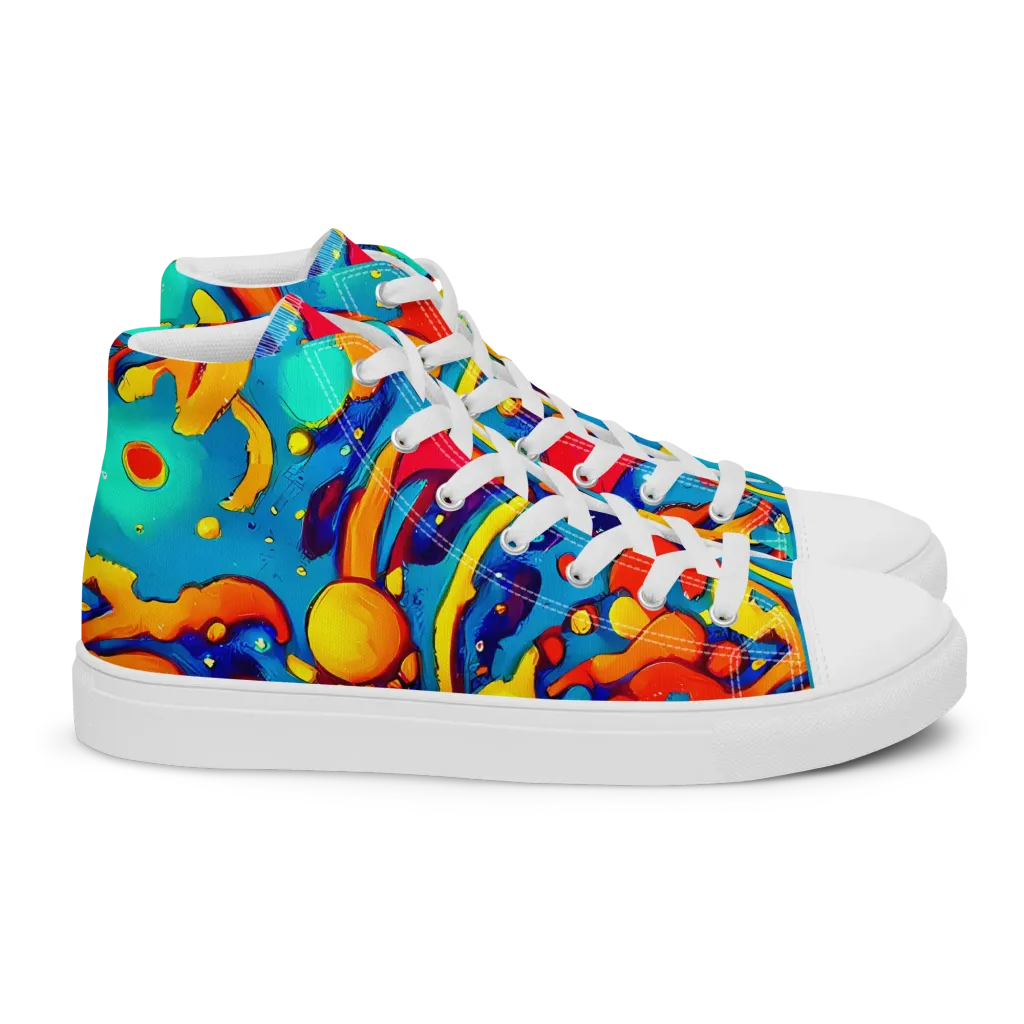 Neon Tidal Burst on Women's High Top Canvas Shoes — Right