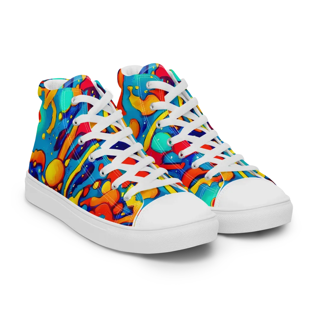 Neon Tidal Burst on Women's High Top Canvas Shoes — Right Front