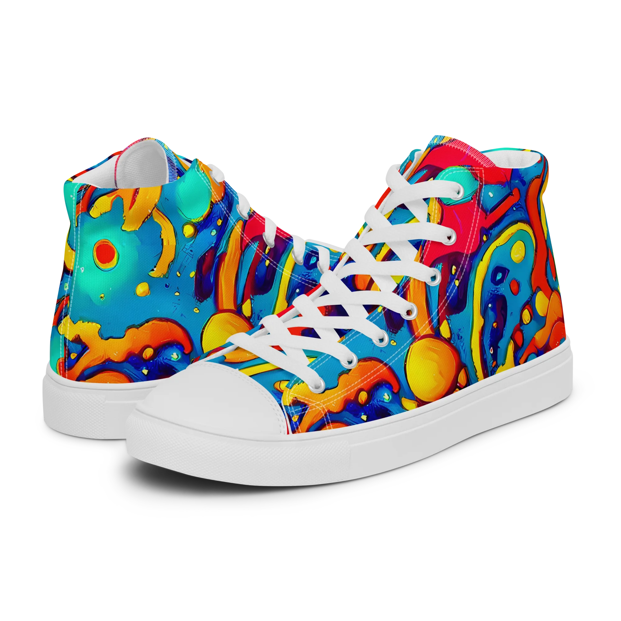 Neon Tidal Burst on Women's High Top Canvas Shoes — Left