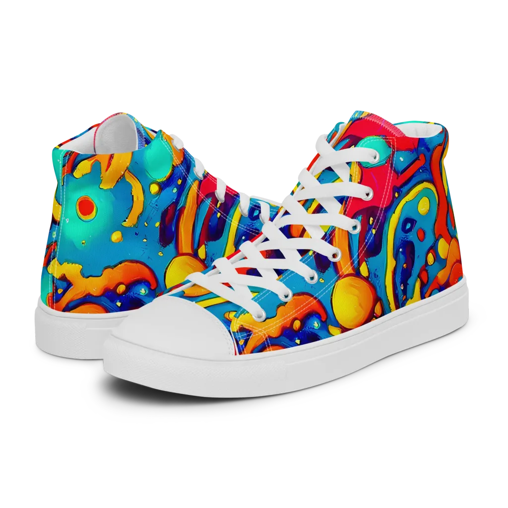 Neon Tidal Burst on Women's High Top Canvas Shoes — Left
