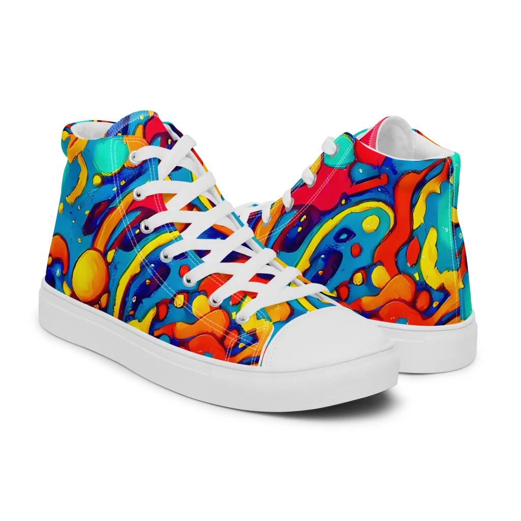 Neon Tidal Burst on Women's High Top Canvas Shoes — Right
