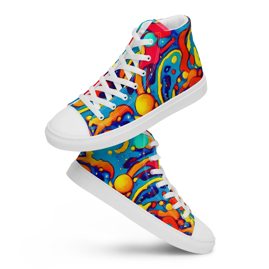 Neon Tidal Burst on Women's High Top Canvas Shoes — Front