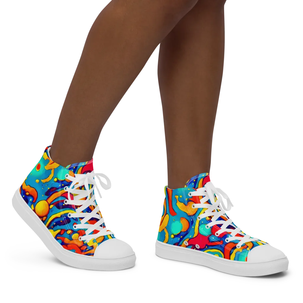 Neon Tidal Burst on Women's High Top Canvas Shoes — Right
