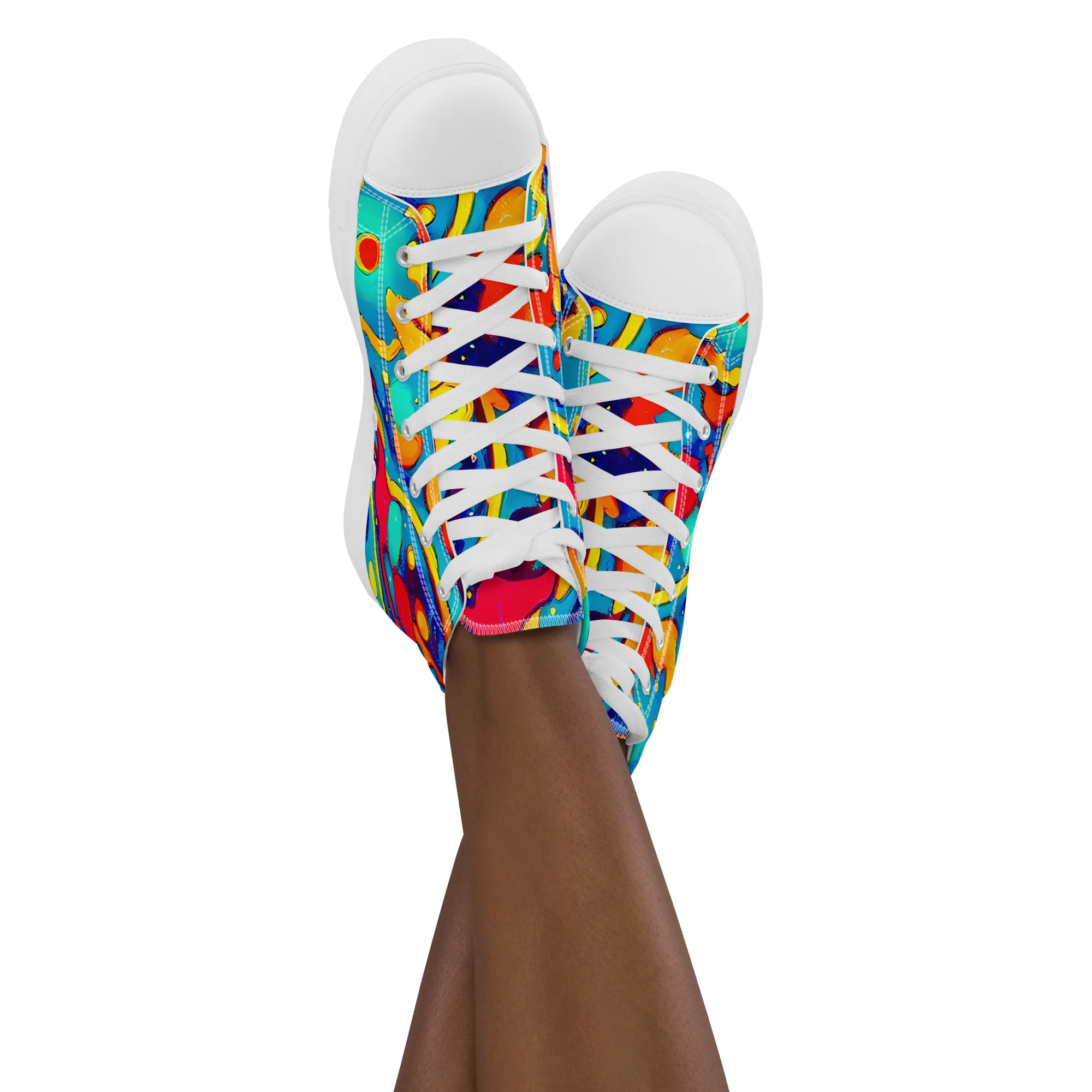Neon Tidal Burst on Women's High Top Canvas Shoes — Front