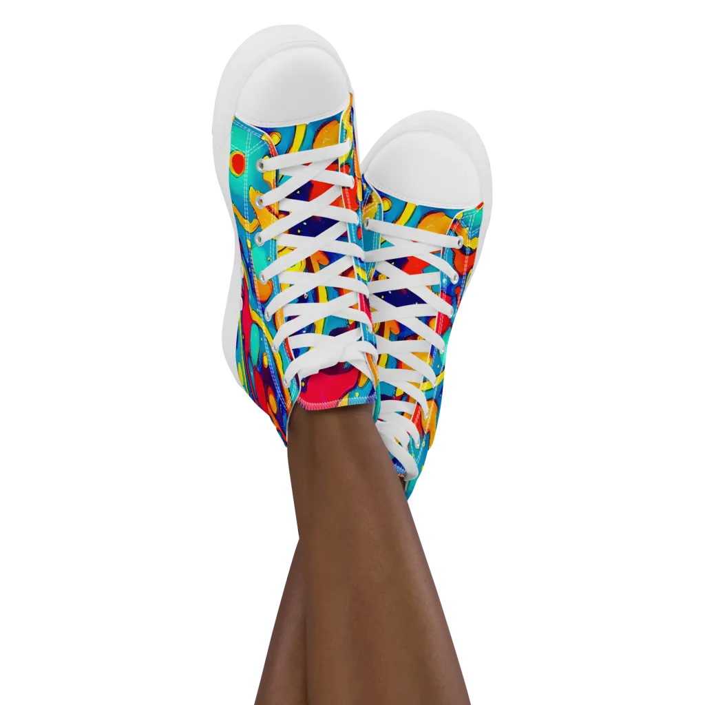 Neon Tidal Burst on Women's High Top Canvas Shoes — Front