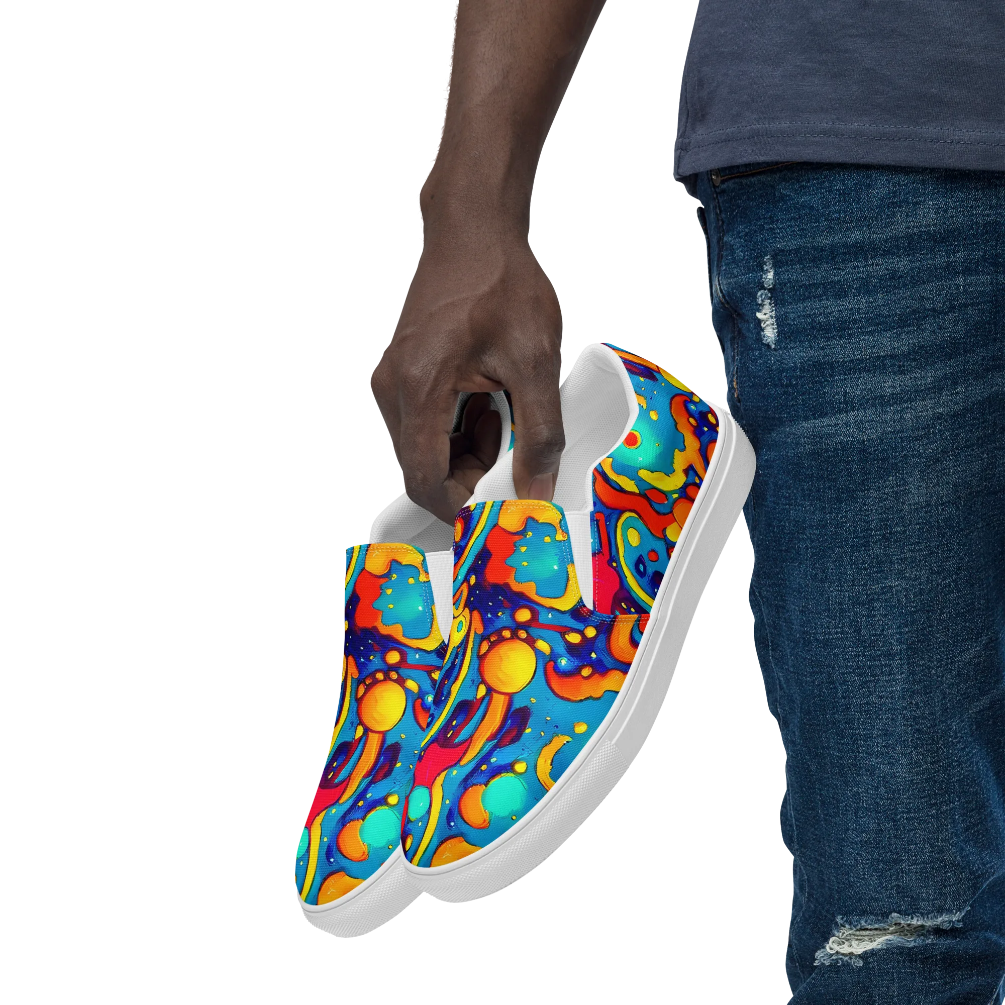 Neon Tidal Burst on Men's Slip-On Canvas Shoes — Left Front