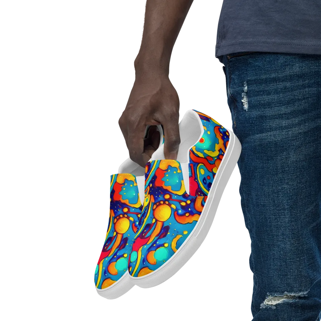 Neon Tidal Burst on Men's Slip-On Canvas Shoes — Left Front