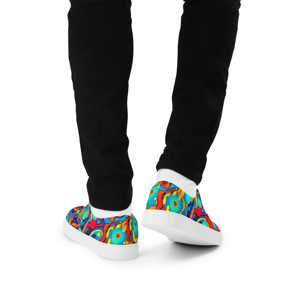 Neon Tidal Burst on Men's Lace-Up Canvas Shoes — Back