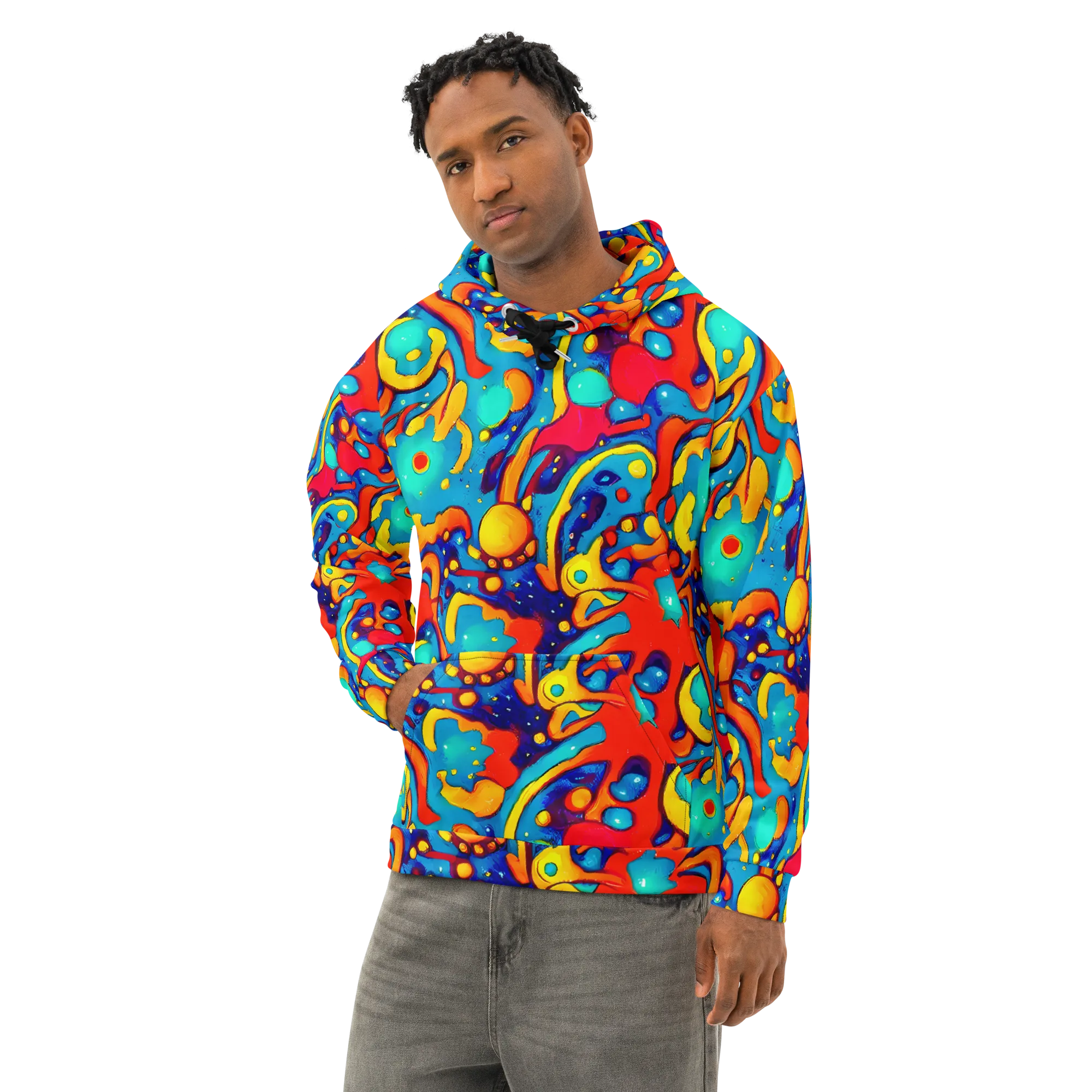 Neon Tidal Burst on Cotton Hoodie — Left Front