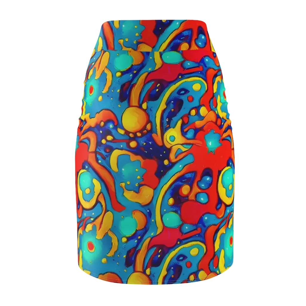 Neon Tidal Burst on Pencil Skirt — Back