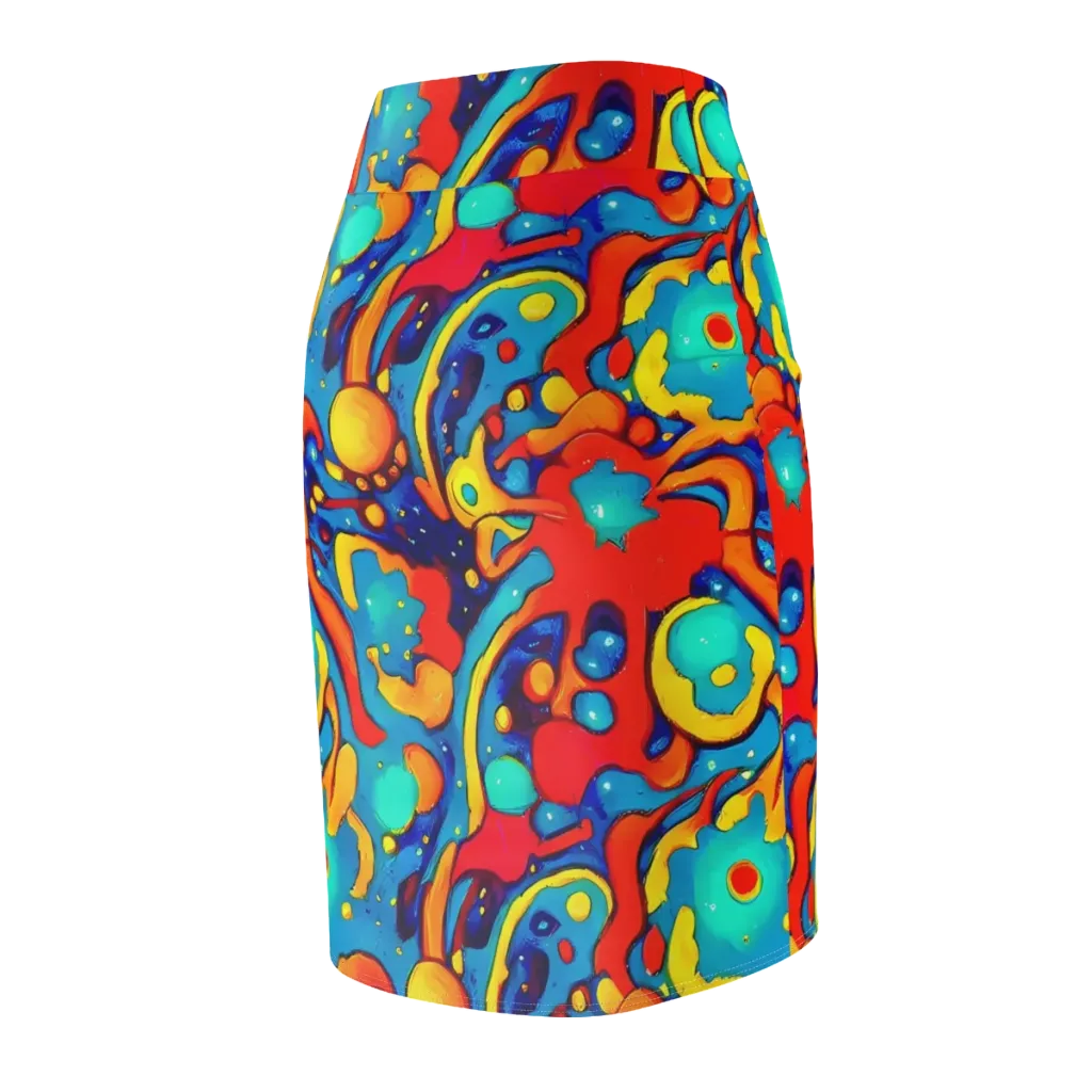 Neon Tidal Burst on Pencil Skirt — Back Side