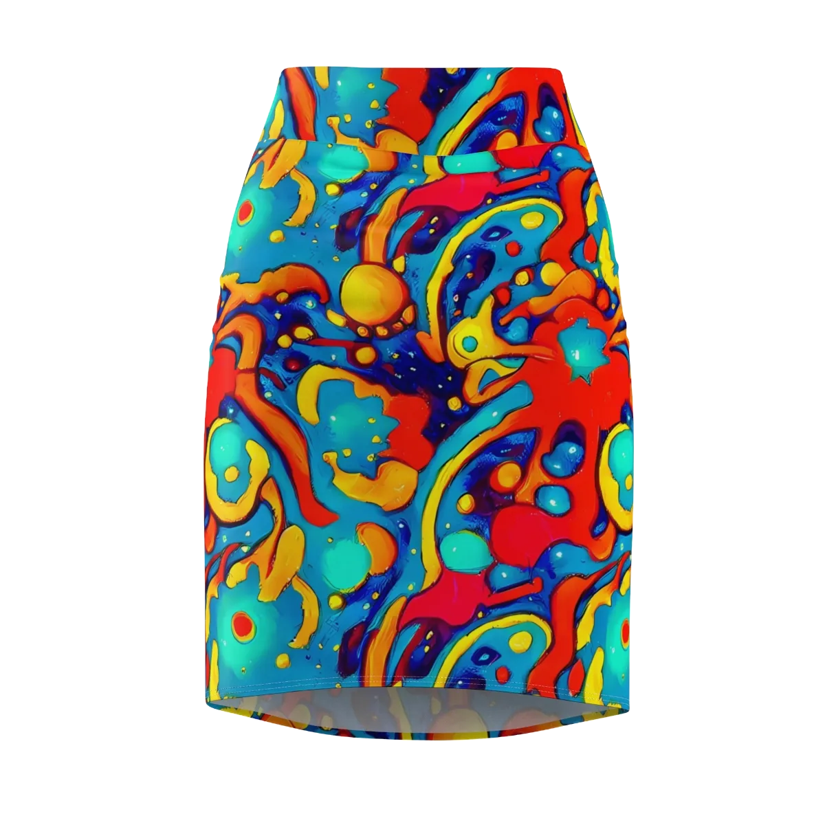Neon Tidal Burst on Pencil Skirt — Front