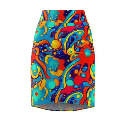 Neon Tidal Burst on a Pencil Skirt