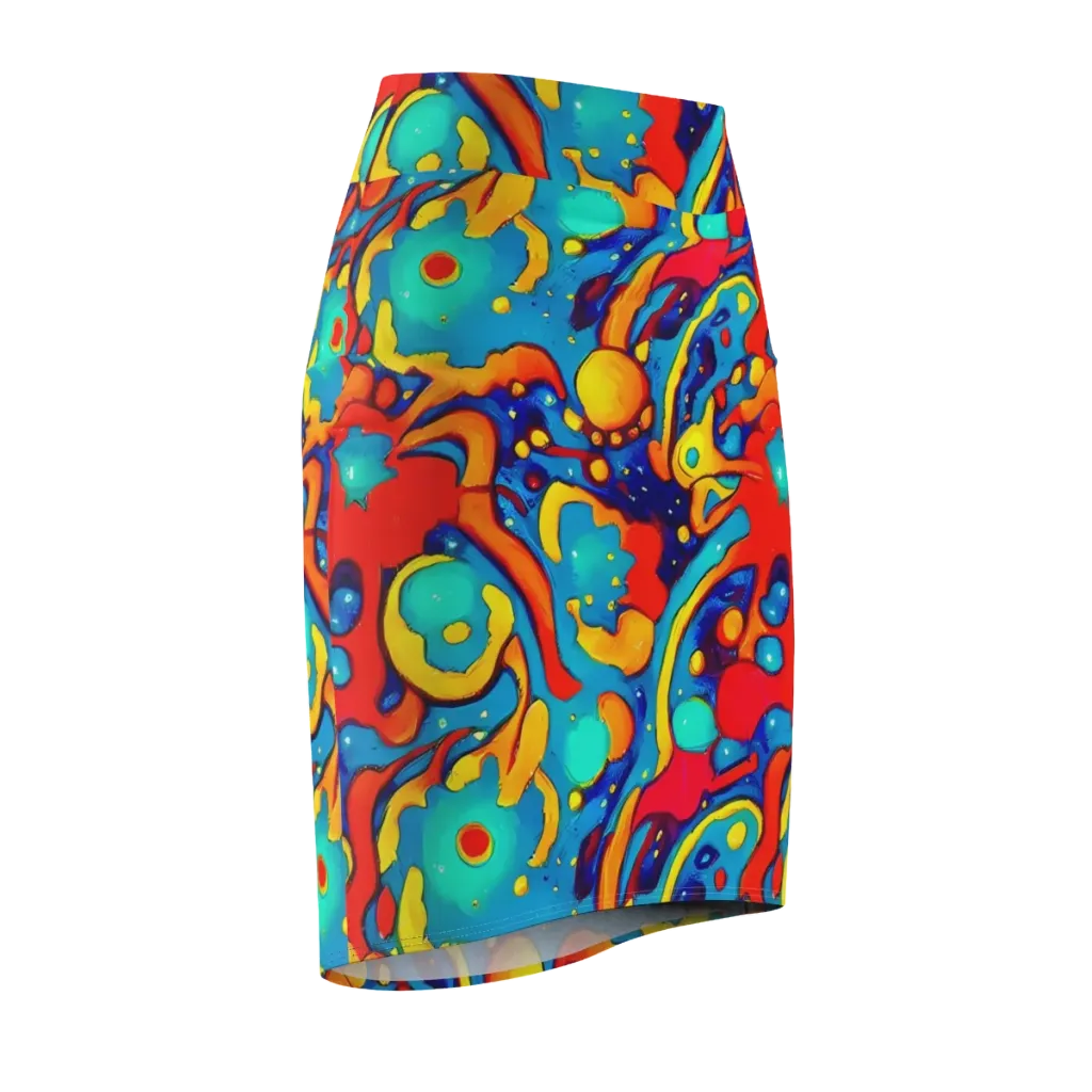 Neon Tidal Burst on Pencil Skirt — Front Side
